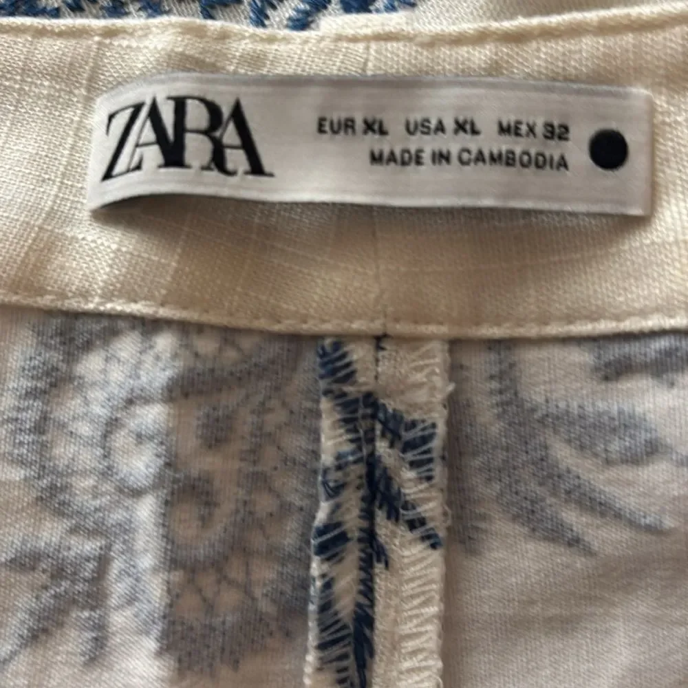 Zara Linen Embroidered Culottes Wide Leg Pants Size XL / NWT